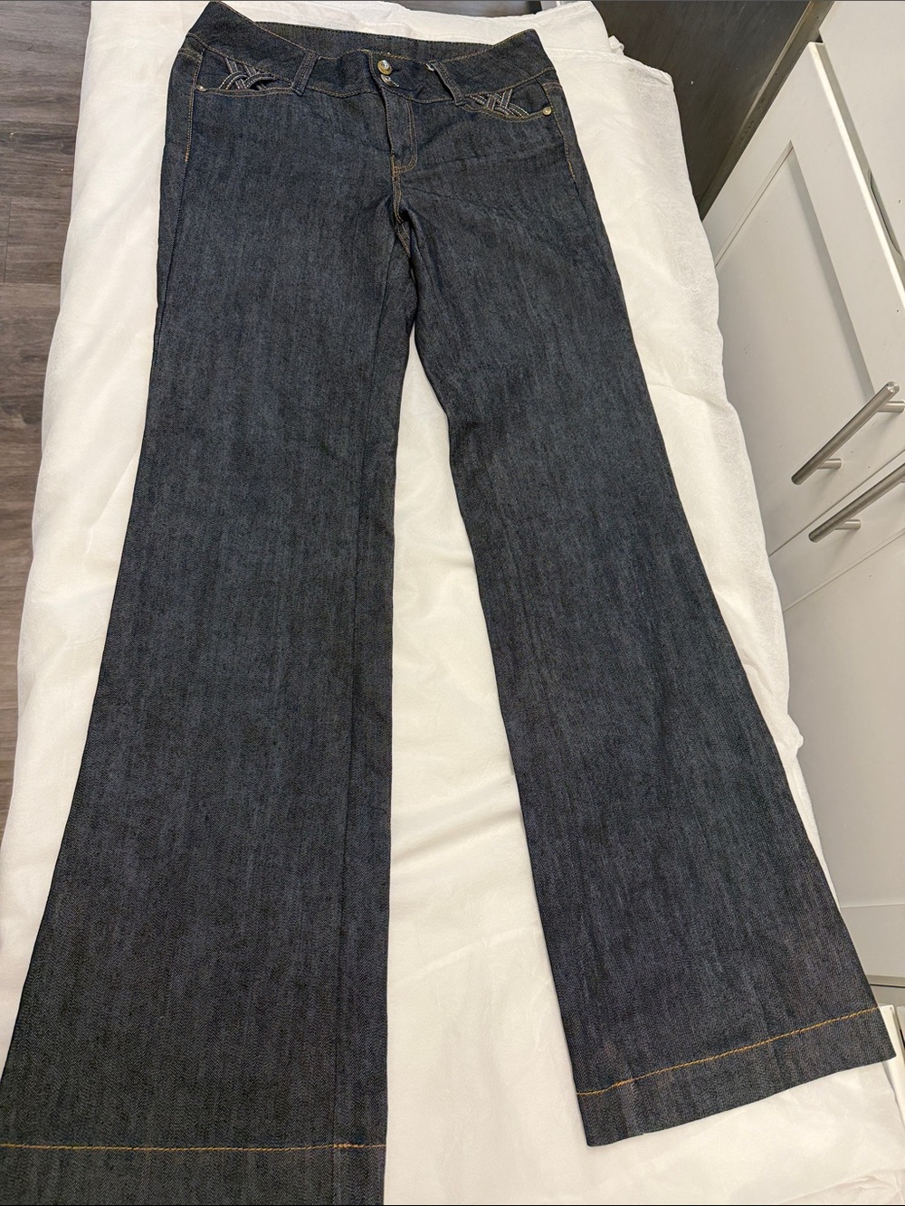 Cache Dark Indigo Flare Wide-Leg Jeans